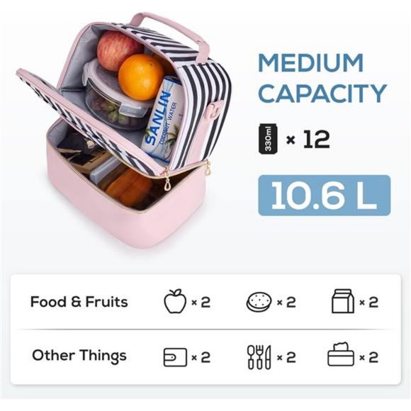 Women Double Deck Lunch Box Insulated Lunch Cooler for Women Men Work - Picture 2 of 7